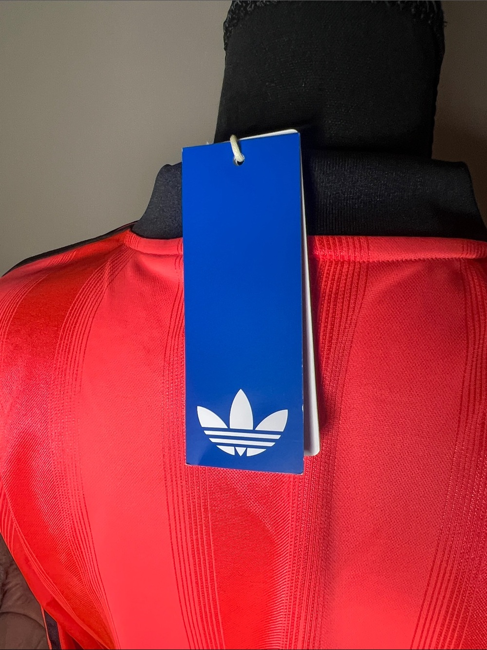 adidas Red Cropped V-Neck Long Sleeve Top with Black Accents - Picture 4 of 6